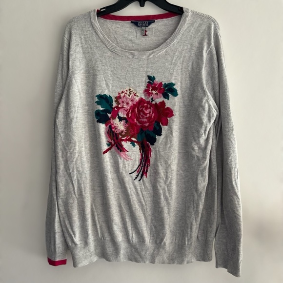 Joules Knitwear Grey Floral Miranda Sweatshirt Size 14 Preppy - Picture 1 of 7